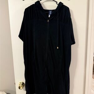 Hooded Black Terry Cloth Cover Up. Zip up with pockets in size 18/20.